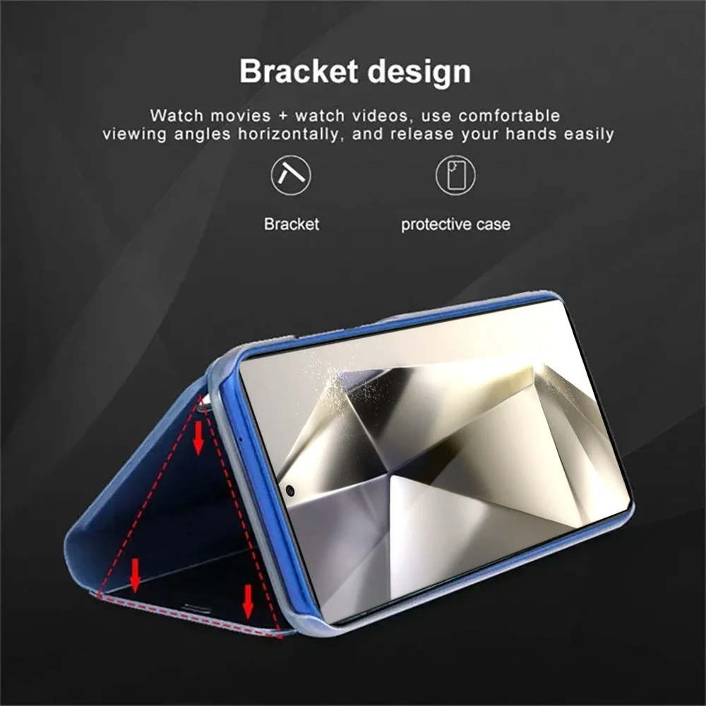 Sleek Plating Mirror Smart View Leather Flip Phone Case with Anti-Fall Protection