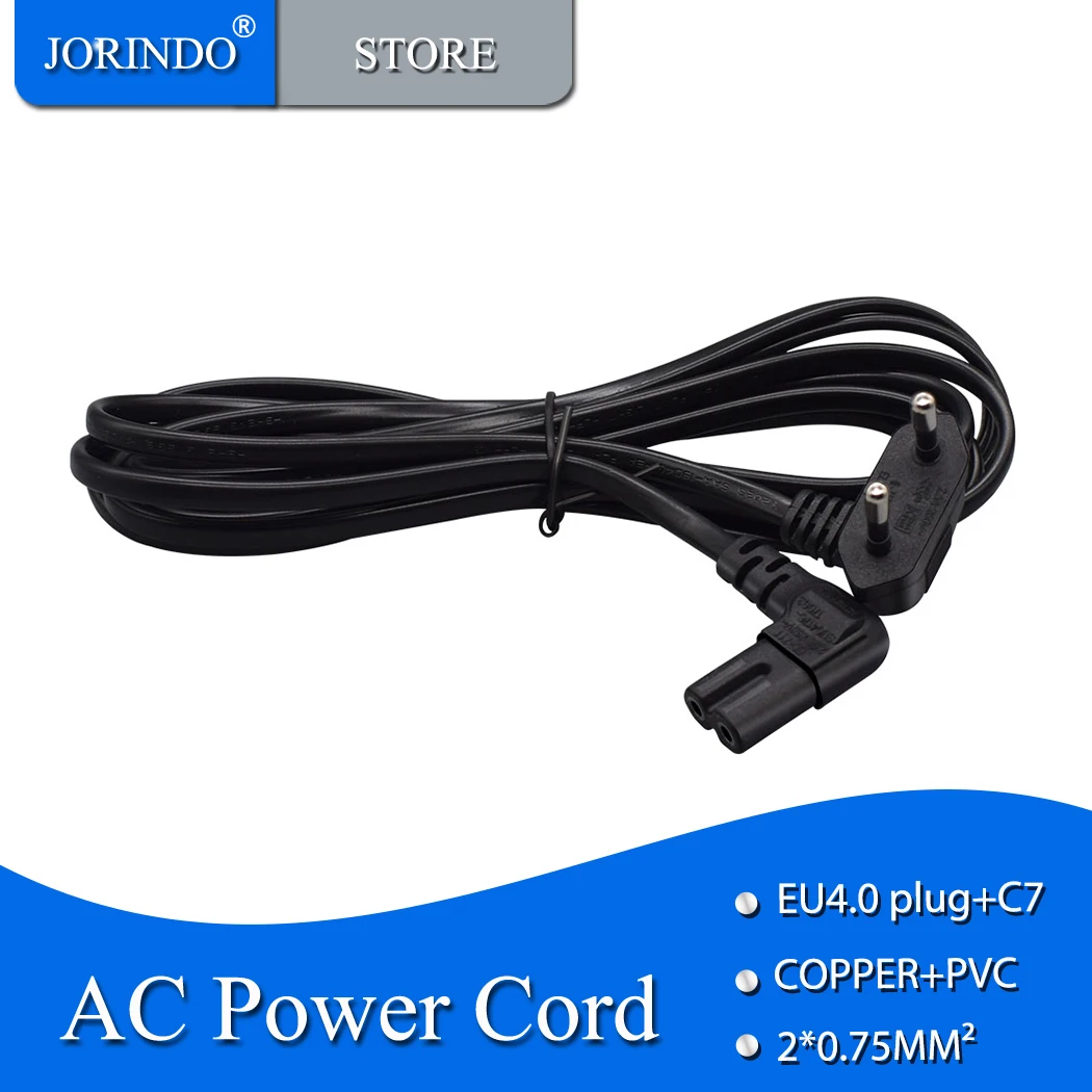 

JORINDO 5M/16.4FT 2 Pin Prong right angle EU TO IEC C7 Figure 8 side bend power cord,for Dell Laptop Charger Canon Epson Printer