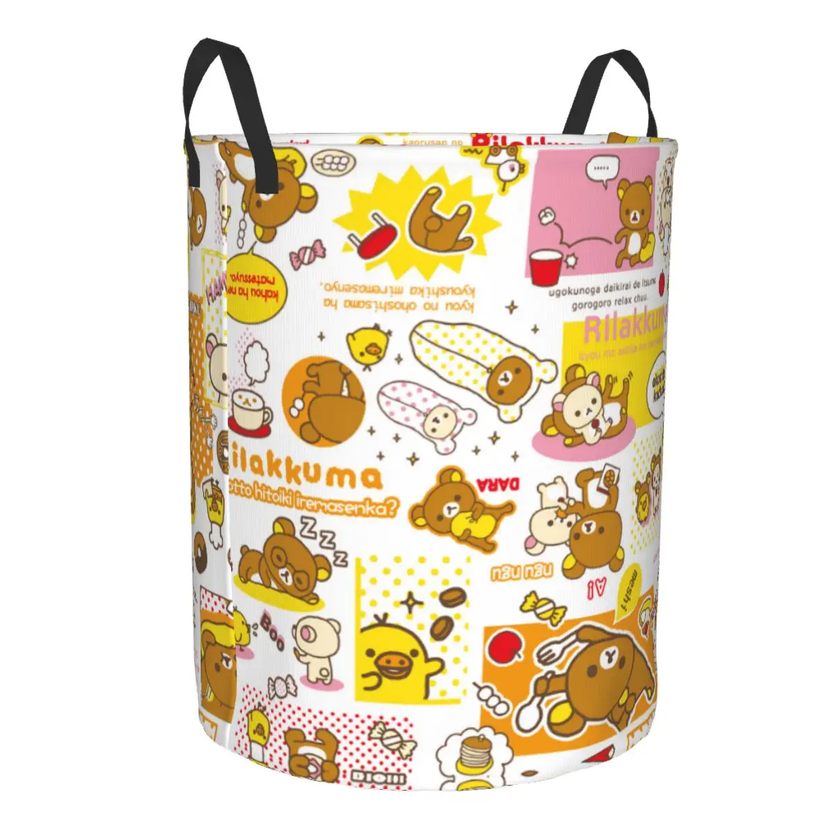 Kawaii Rilakkuma Bear Collage Laundry Basket Collapsible Clothing Hamper Toys Organizer Storage Bins