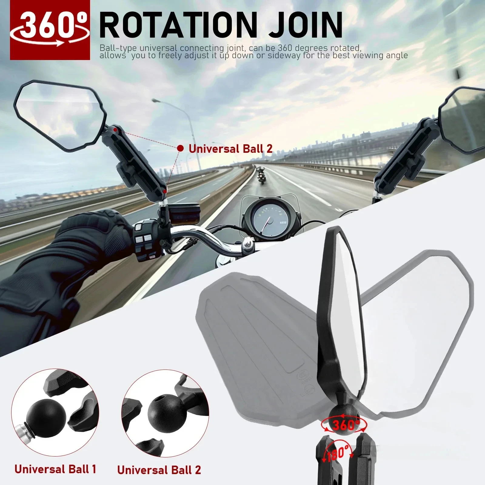 Motorcycle Mirrors Universal Angle Adjustable Folding Handlebar Side Compatible with Adventure Dirt Street Bike
