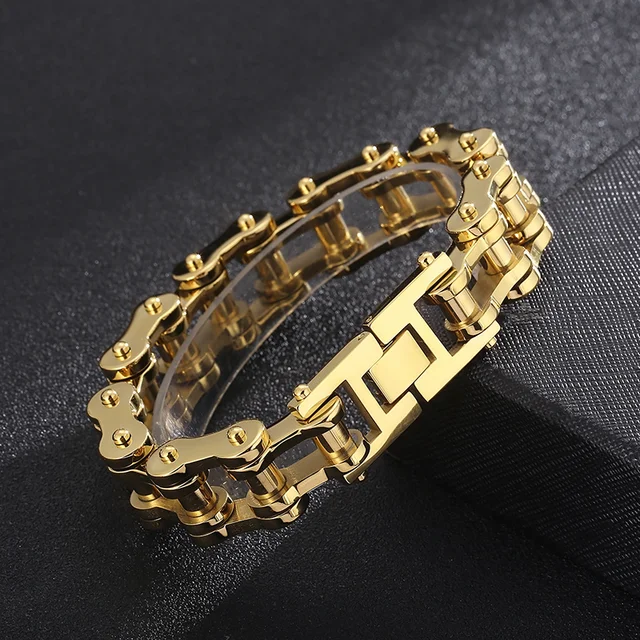 Bracciale Uomo Acciaio Inossidabile A Catena Di Moto - Con Moschettone, Regalo In Velluto Blu