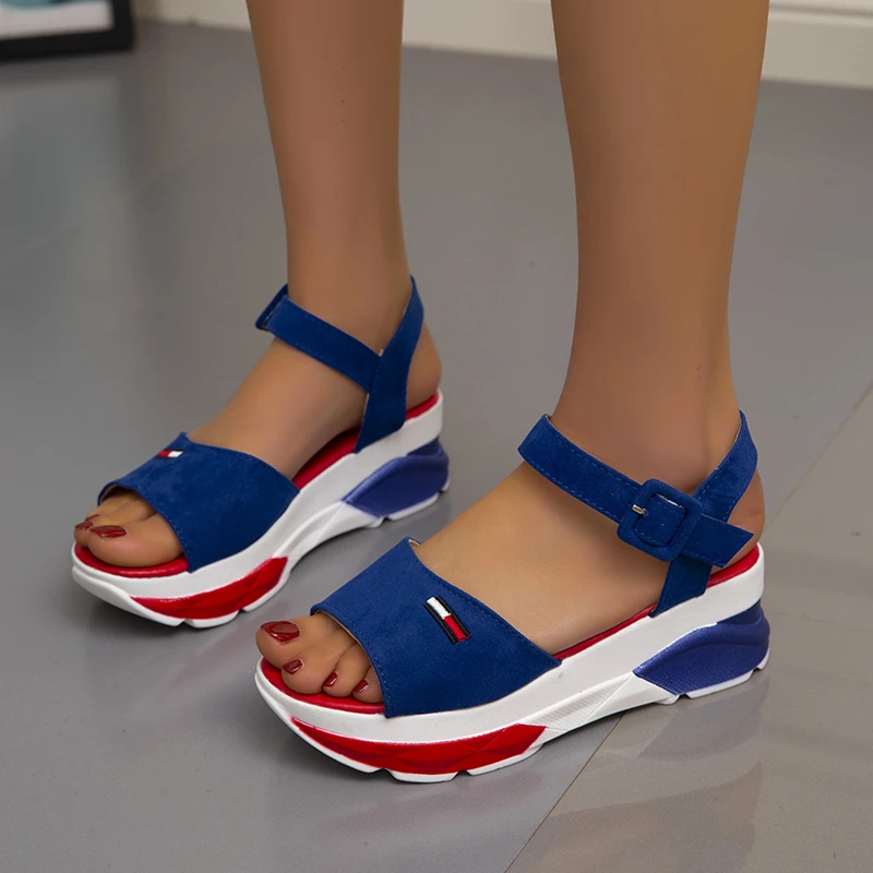 Women Sandals Peep Toe Solid Color Buckle Woman Wedge Sandal Summer Comfort Casual Shoes Platform Female Sandals Platform Shoes