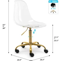 Clear Desk Chair, Acrylic Rolling Armless Vanity Swivel Height Adjustable Ghost Molded Plastic Home Office Chairs with 2
