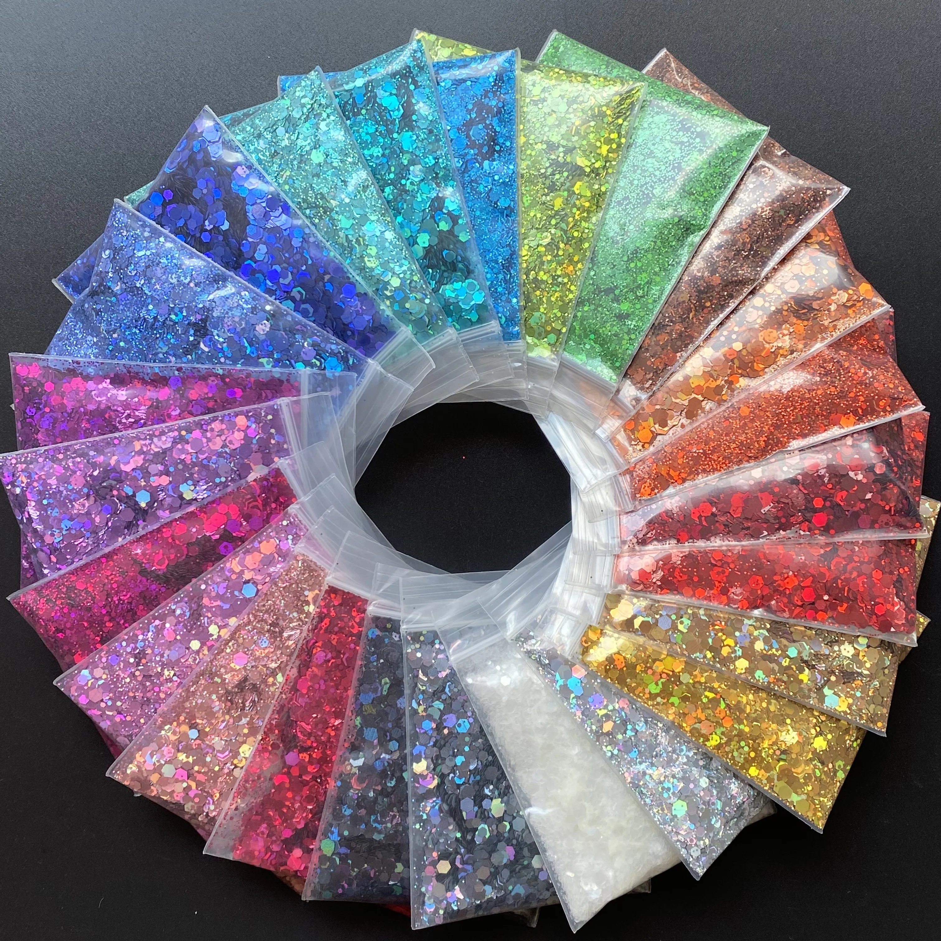 10g/Bag Sparkly Mixed Sizes Holographic Chameleon Glitter Sequins Polyester Hexagon Nail Glitter Set