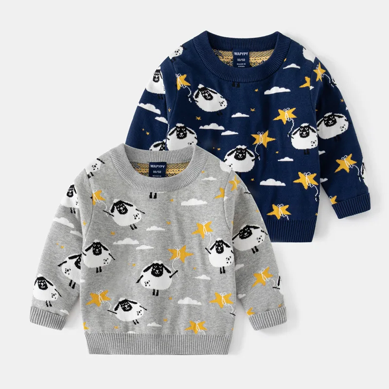 

Свитера для мальчиков с изображением милой овцы, хлопковый пуловер для малышей, детская трикотажная одежда, детская одежда