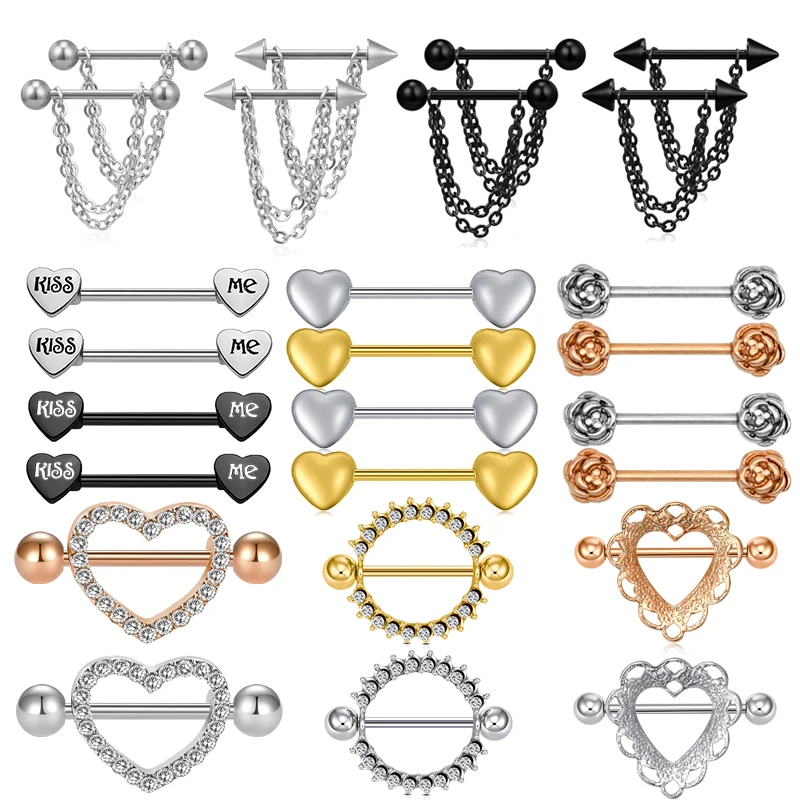 1pairPopNipplePiercingsBarbellStainlessSteelCrystalNipple