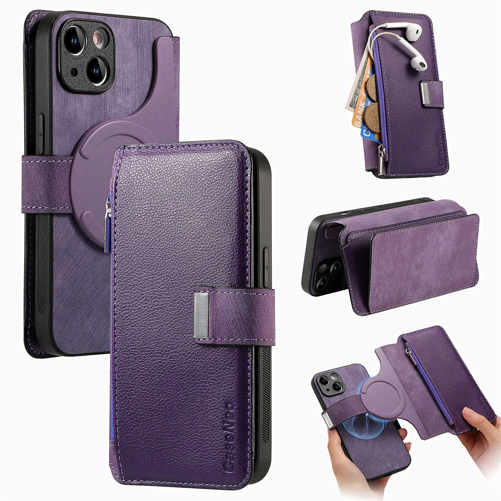 2-in-1 Detachable Leather Flip Case with Wireless Charging and Card Holder