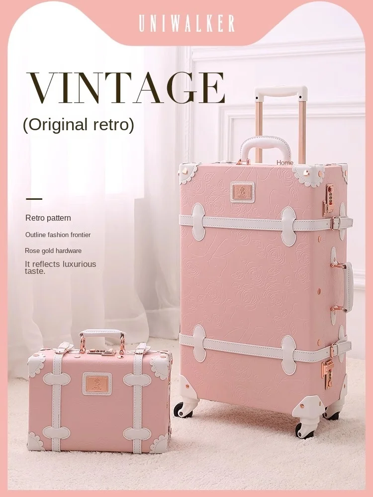 Retro Suitcases on Wheels Carry on Luggage Small Trolley Case