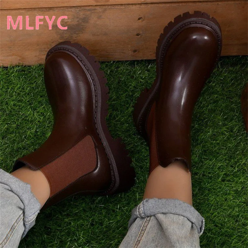 2023 Autumn/Winter New Round Head Mid Sleeve Boots Brown Women's Fashion Boots Fashion Women's Boots Non slip