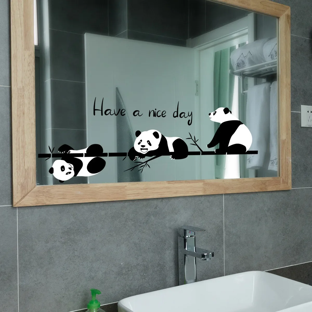 Cartoon Animal Switch Sticker Bamboo Three Pandas Wall Sticker Glass Window Mirror Decorative Home Wall Self-adhesive