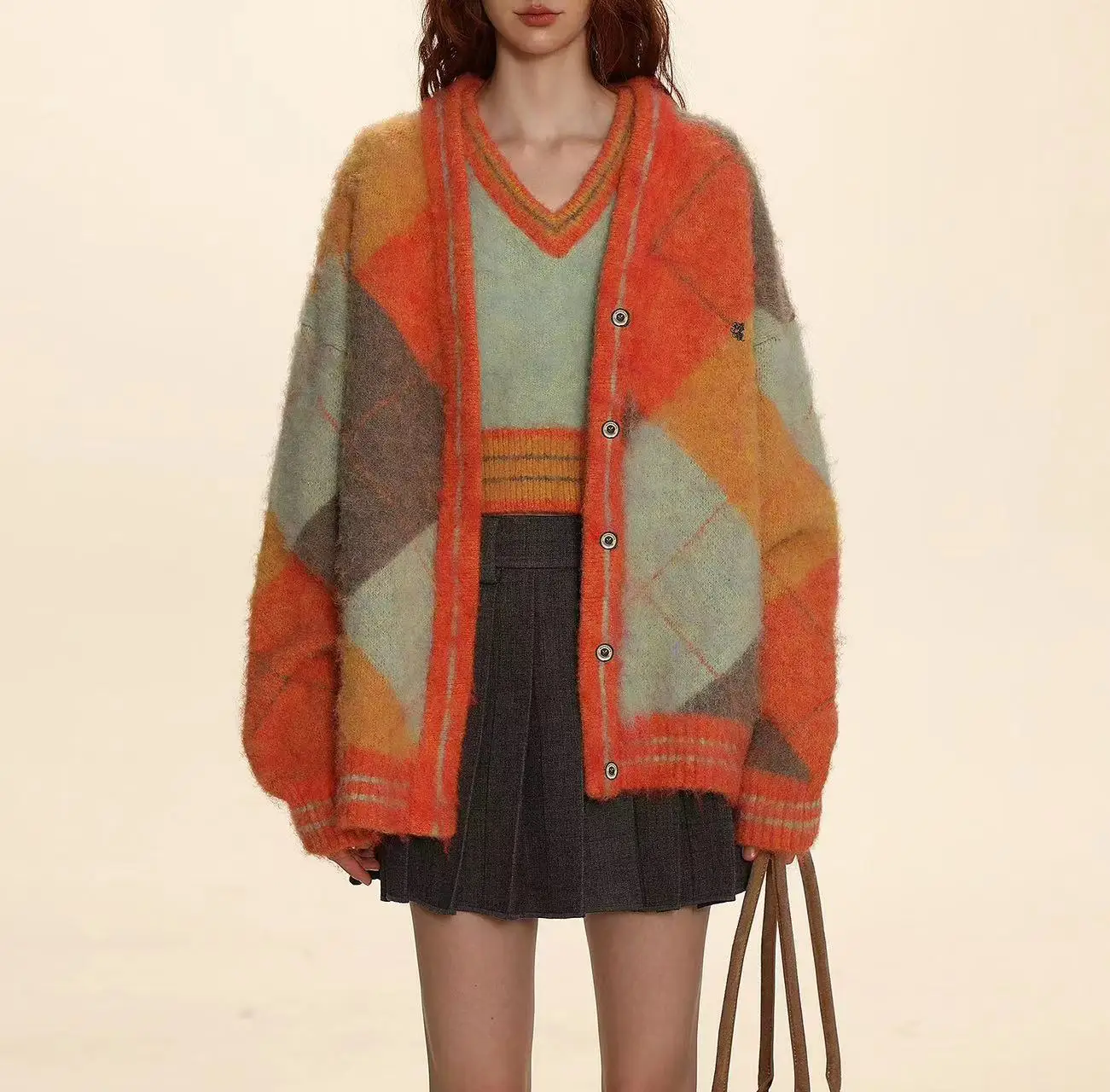 

Winter New Retro Contrast Knitted Cardigan
