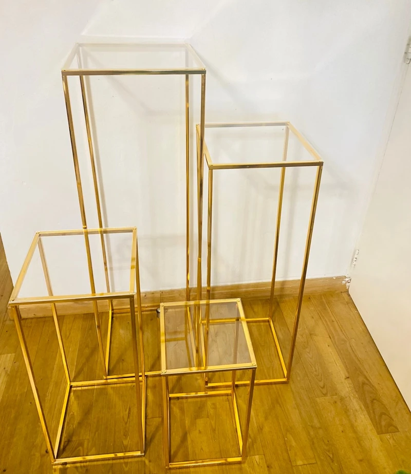 

Gold-Plated Wedding Arch, Geometric Flower Stand, Home Decoration, Shiny Metal Iron, Rectangle Square Frame Backdrop, 4 PCs/Lot