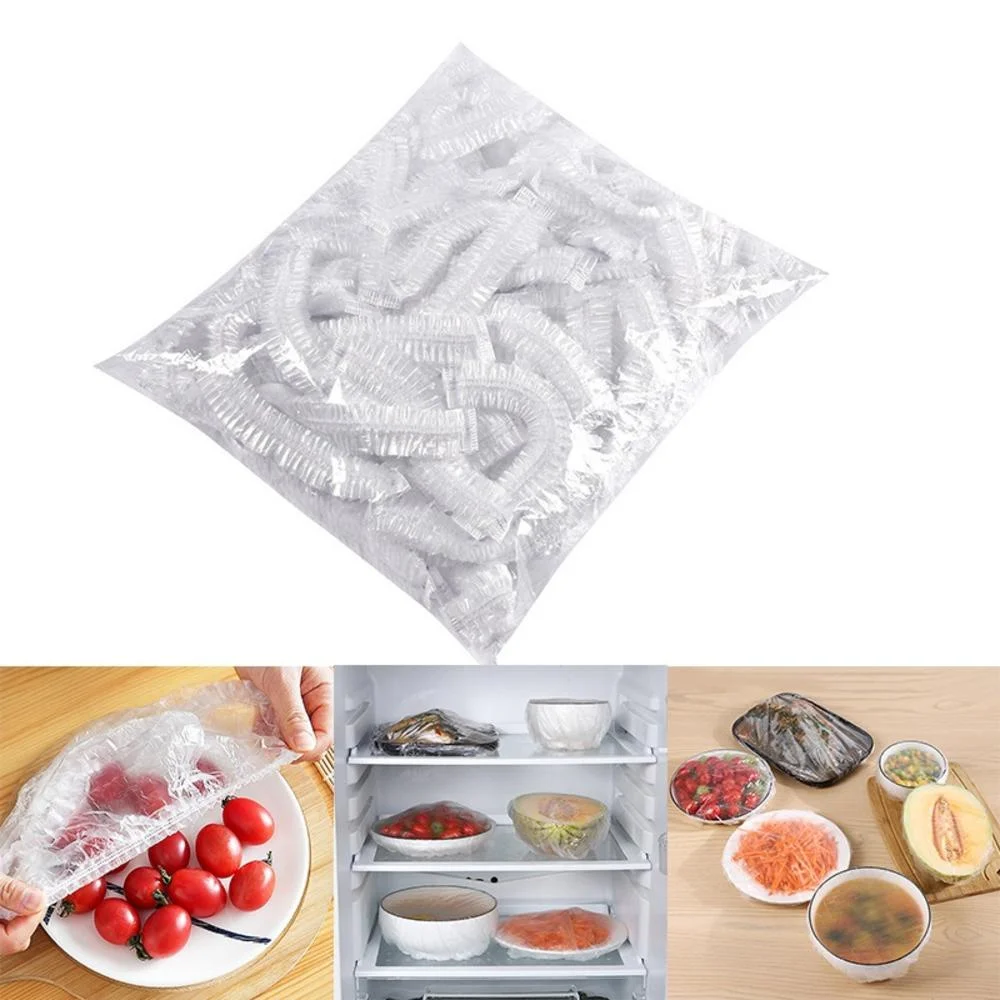 

100pcs Disposable Food Cover Plastic Wrap Elastic Food Lids Shower Cap Clear Waterproof Hair Hat Kitchen Fresh Keeping Saver Bag