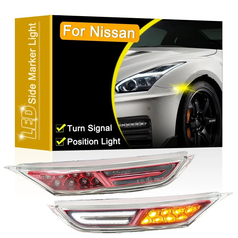 

Красный Светодиодный Боковой габаритный фонарь в сборе для Nissan GTR R35 2007 2008 2009 2010 2011-2018, желтый указатель поворота, белый свет