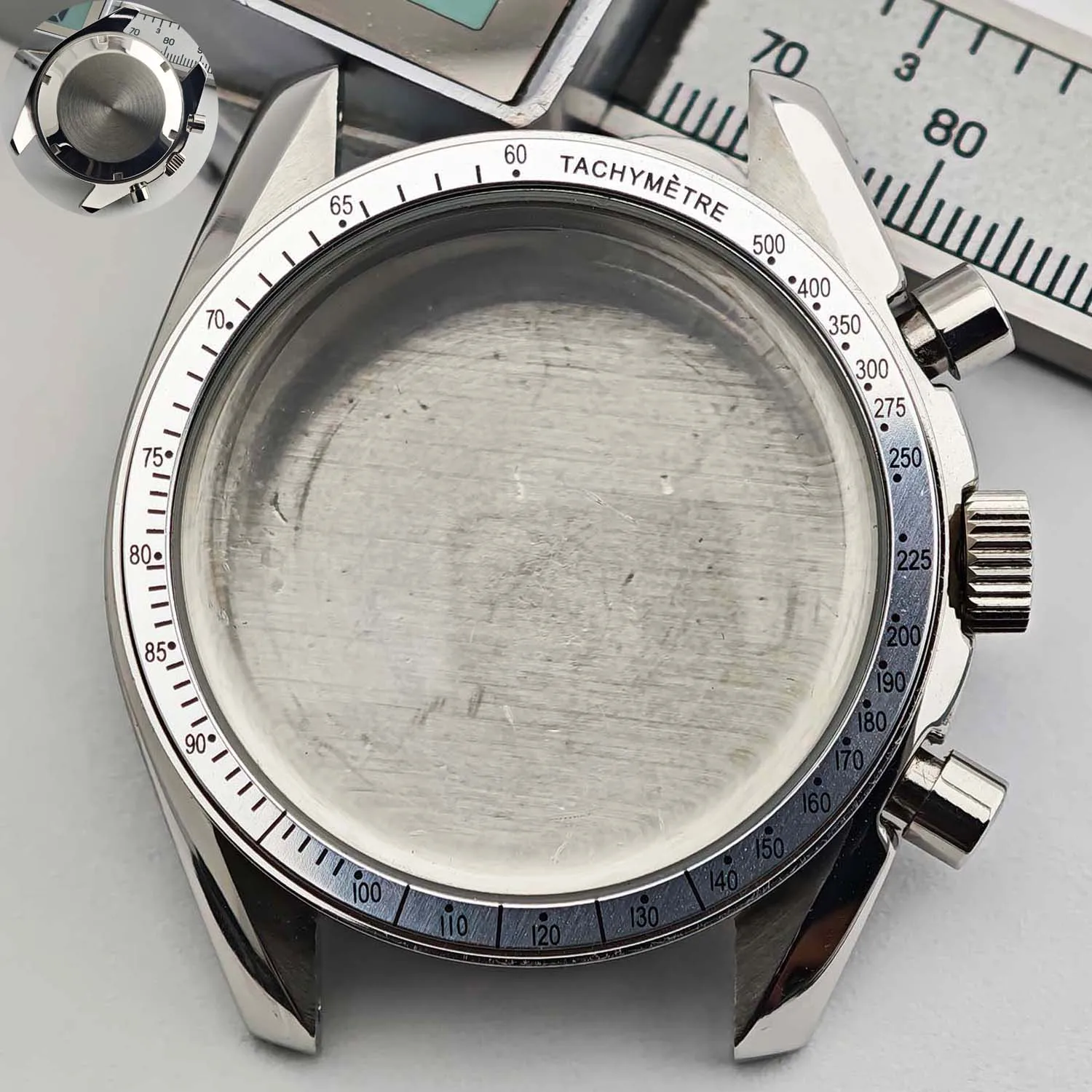 Men's 39.7mm Stainless Steel Watch Case with Moon Back Cover