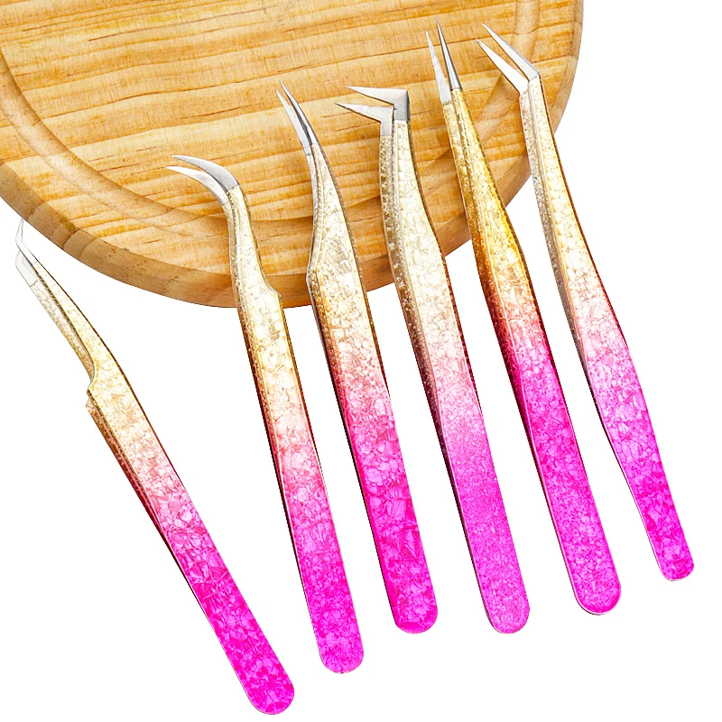 1 Pc Eyebrow Tweezers for Lashes Artists Ice Flower Anti-Static Stainless Steel Eyelash Extension Makeup Tweezer Tools 5
