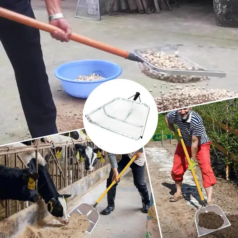 Grain Sieve Shovel Stainless Steel Easy Grip Soil Sieve Sifting Shovel Ergonomic Multifunctional Farm Harvest Strainer