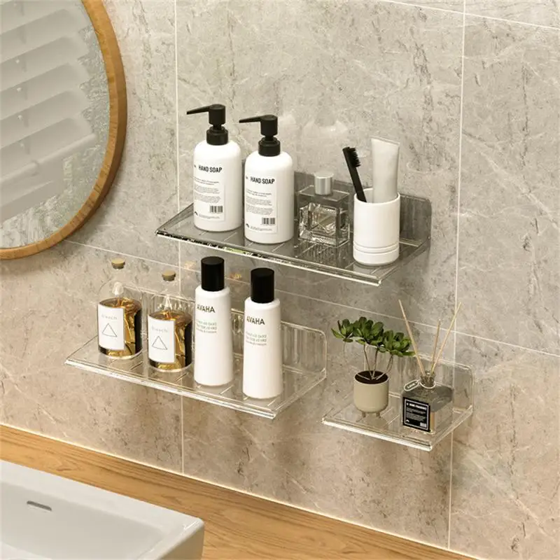 

Bathroom Organizer Wall Shelf Home Storage Rack Vanity Table Skin Care Cosmetic cotton Display Punch-Free Storage Holder Shelves
