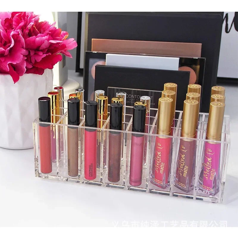 24 Lattices Acrylic Lipstick Organizer Lip Gloss Container Plastic Nail Polish Storage Box Makeup Holder Cosmetics Display Rack 4