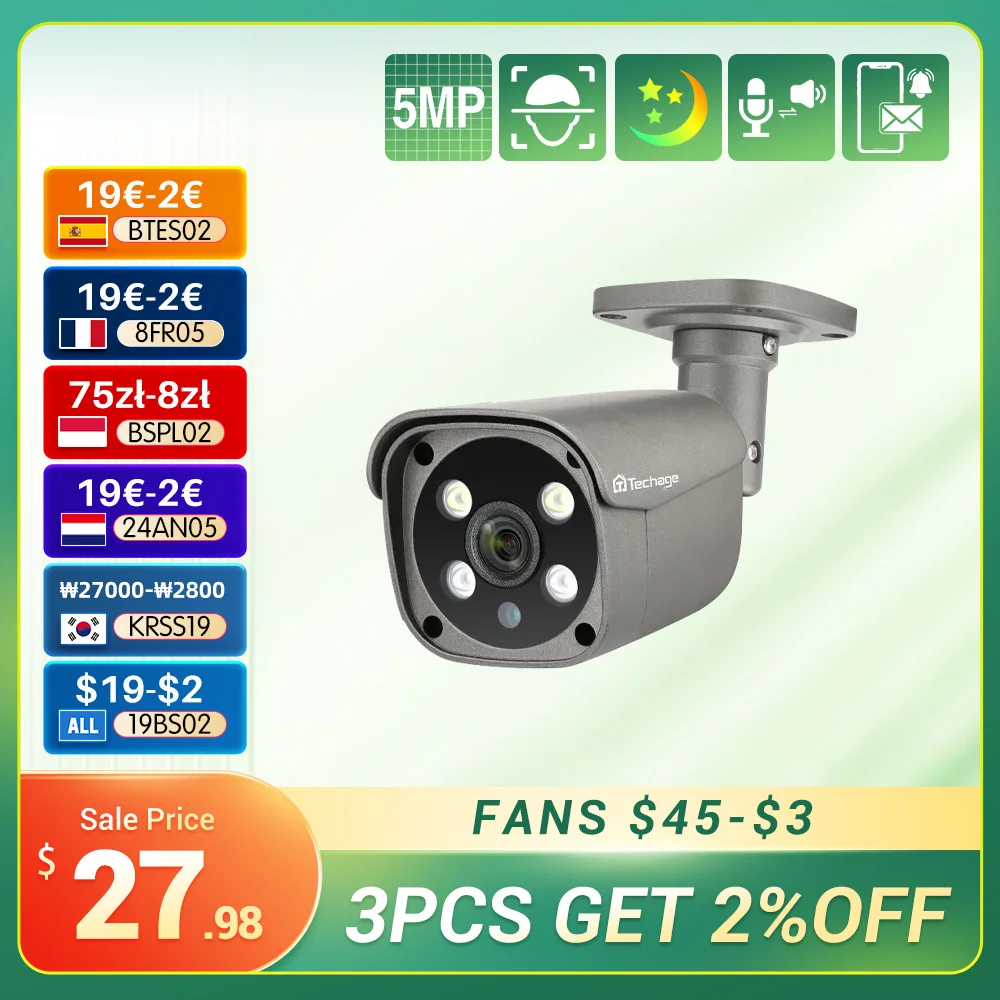 5MP PoE IP Camera Outdoor Waterproof Video Recording Security Camera Ai Human Detection Two Way Audio Color Night Vision ip camera surveillance camera wifi ip camera