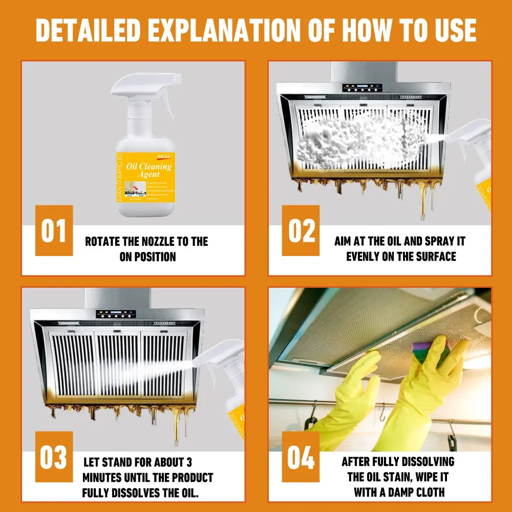 Heavy Oil Cleaner Kitchen Oil Stain Degreaser Stains Remover Cleaning Grills Ovens Home Cooktop Cleaning Spray