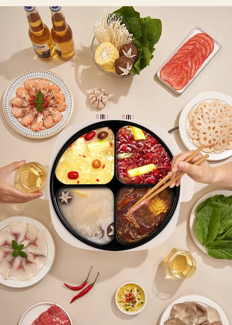 Electric hot pot four-gong grid Yuanyang multi-functional home intelligent rice cooker, with steamer 6