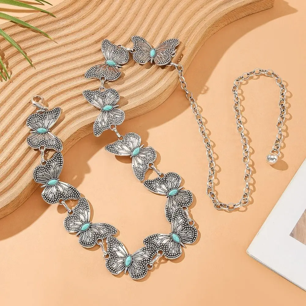 

Женская цепочка на талию в стиле ретро, милая цепь с рисунком бабочки, бирюзовый Повседневный аксессуар для юбки