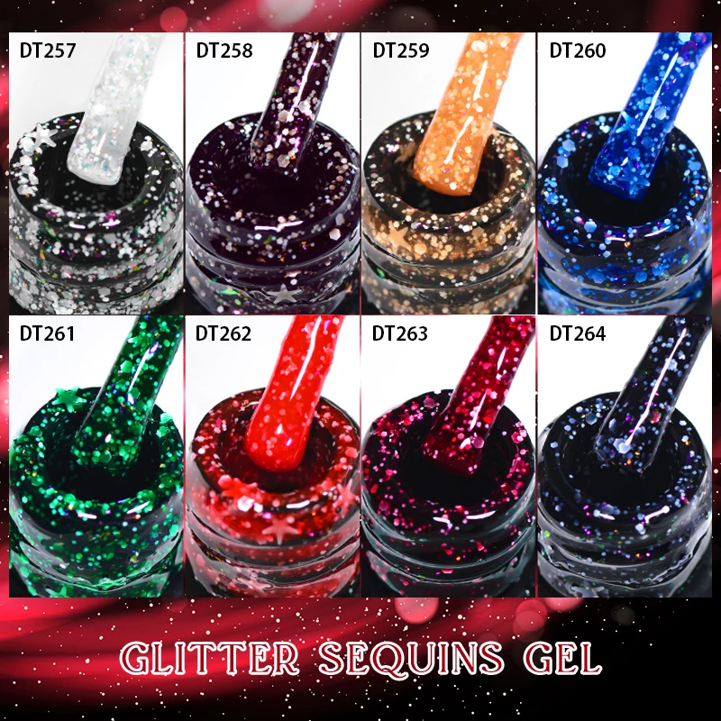 MEET ACROSS 7ml Blue Green Snowflake Sparkly Gel Nail Polish Glitter Sequins Nail Art Painting UV Gel For Manicure Vernis Design