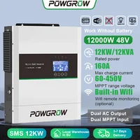 POWGROW Onduleur Solaire Hybride 12KW 6.5KW 5KW 3.6KW Double Sortie MPPT 220V 24V 48V Entrée PV Max 500V Chargeur Solaire 160A avec BMS 2
