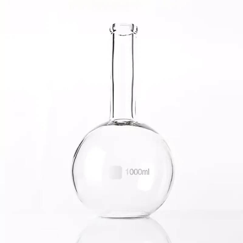싱글 넥 플라스크 평평한 바닥 둥근 바닥, 고 붕규산염 유리 용기, 화학 실험 장비, 100mm, 150mm, 250mm, 500mm, 1000mm