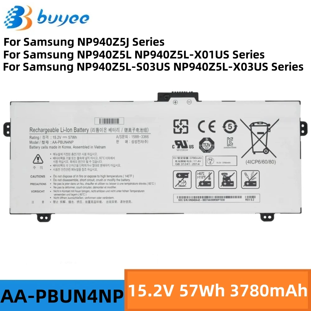 Nuova Batteria Per Laptop Aa-Pbun4Np Per Samsung Ativ Book 9 Pro Np940Z5J Np940Z5L-X01Us Np940Z5L-X03Us Series Ba43-00374A 15.2V 57Wh