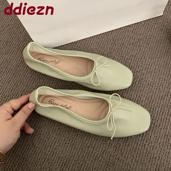 Fashion Shallow Women Ballet Flats Dance Shoes Casual Female Soft Footwear Butterfly-Knot Ladies Flats Slip On Shoes