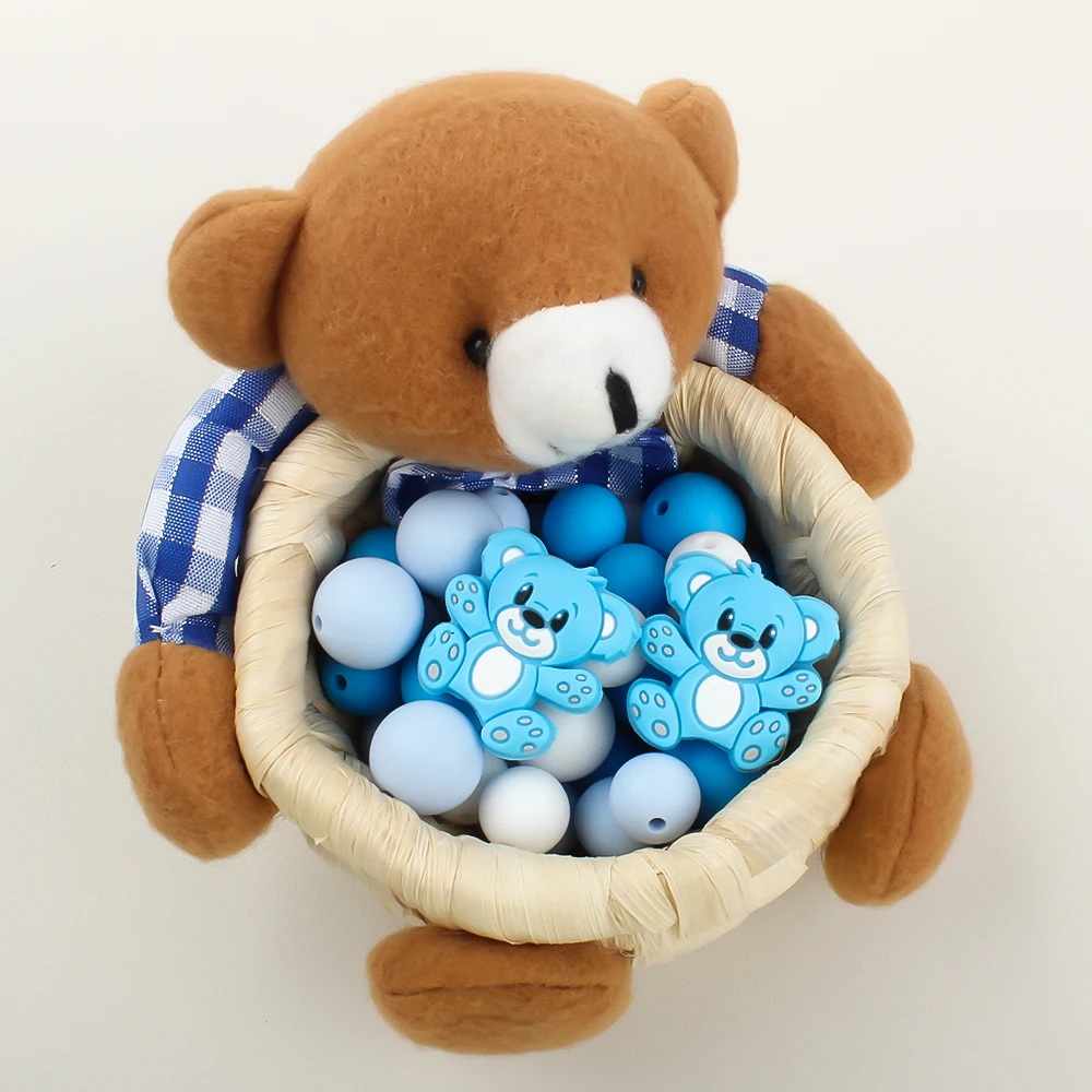 47Pcs Silicone Beads Bear Shape Baby Teether Beads Food Grade for Jewelry Making DIY Pacifier Chain Necklaces Accessorie