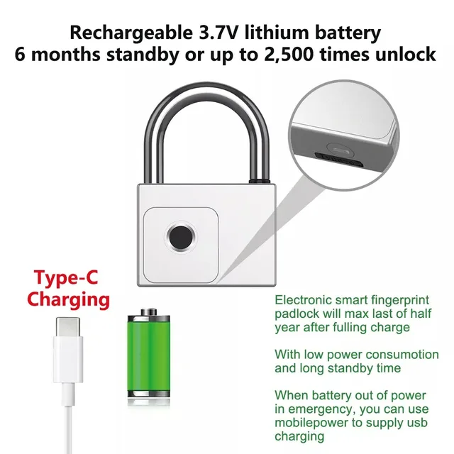 CDOK P70 Tuya Bluetooth Smart Padlock, Heavy Duty Padlock for Warehouse, IP65 Waterproof, Built-in Rechargeable Aluminum Battery 4