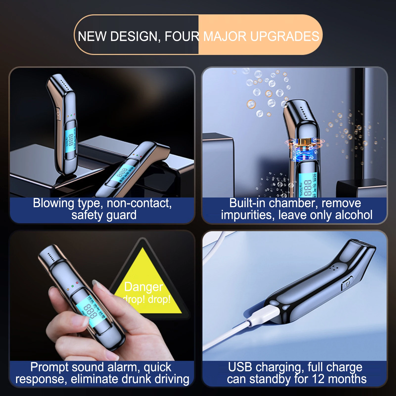 Alcohol Tester Breathalyzer Rechargeable LED Display Test Tool