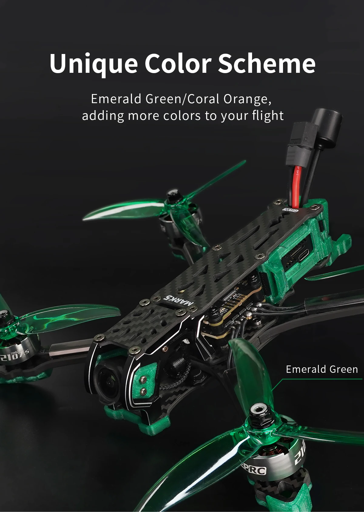 GEPRC New MARK5 HD O3 Freestyle FPV Drone, Emerald Green/Coral Orange, adding more colors to your flight Emerald Green Syovi 2187