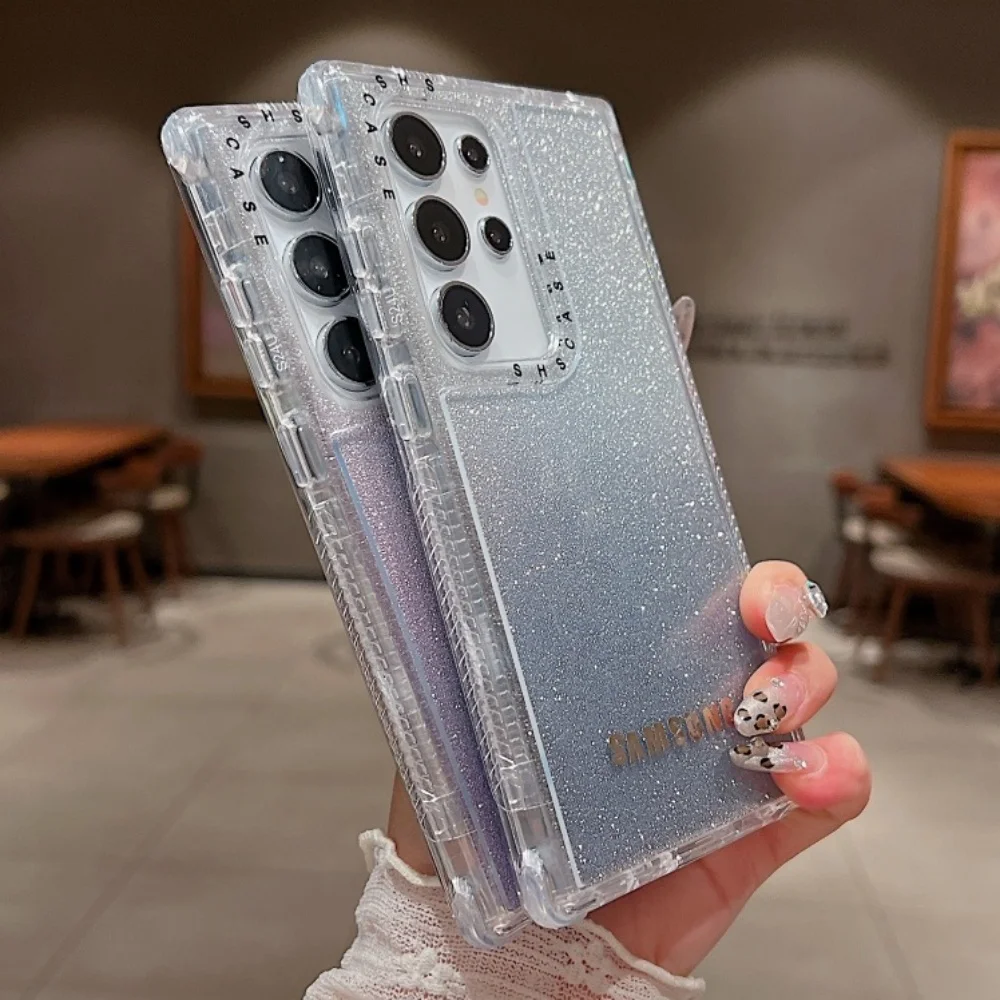 3 in 1 Clear Gradient Glitter Case with Full Logo Protection