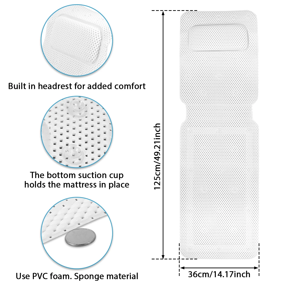 PVC Bathtub Cushion Mat with Suction Cups for Bathroom Spa