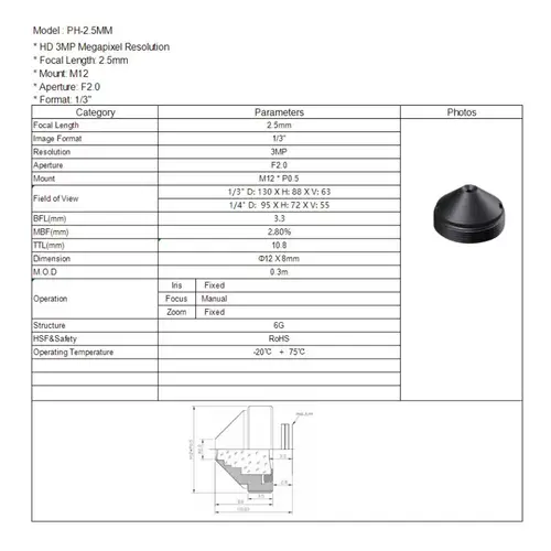 HD CCTV lens Pinhole 2.5MM  M12*0.5 Mount 1/3"  F2.0  110 degree for Mini  Surveillance Security  Cameras - Image 4