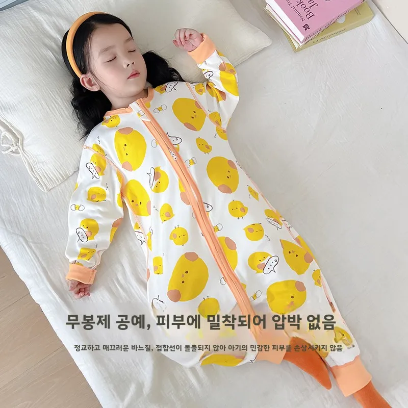 유니섹스 코튼 파자마 아동용 잠옷 긴팔 배 보호 홈웨어 남아 여아용 안티킥  수면복