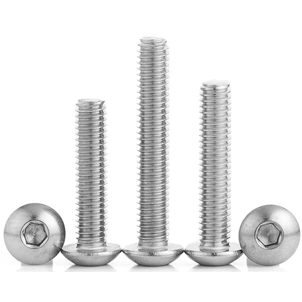M2 M3 M4 M5 M6 M8 M10 M12 304 Stainless Steel Round Pan Head Hex Hexagon Socket Screw Mushroom Button Head Allen Bolts DIN7380