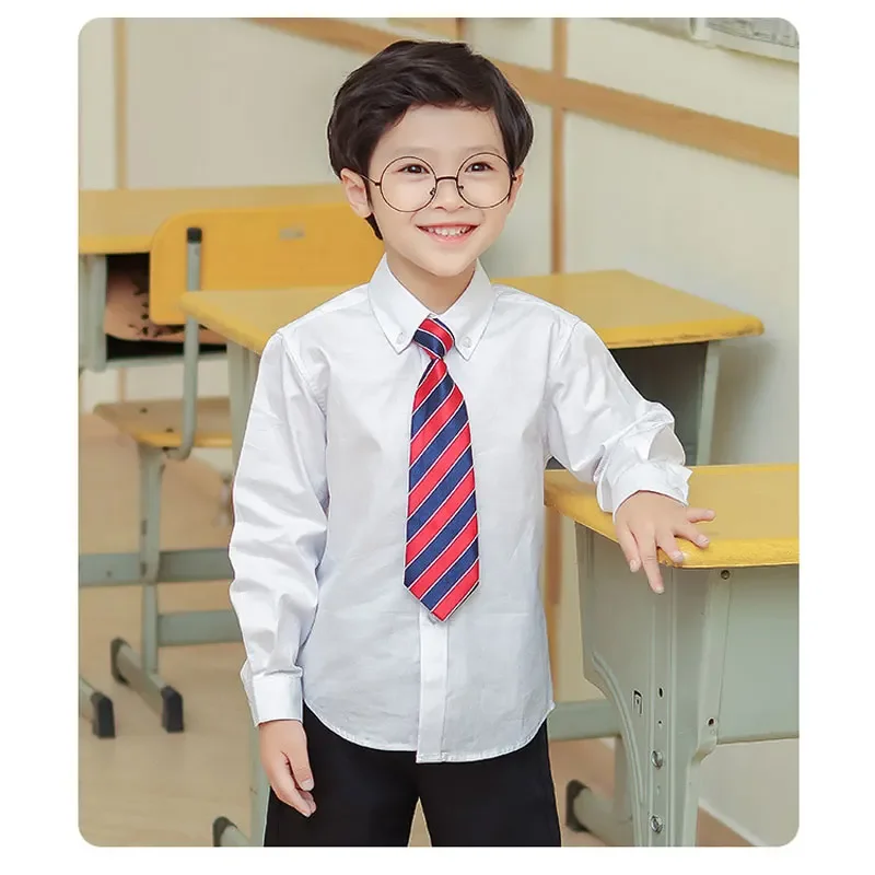 Boys White Shirts Spring Autumn Tops for Kids School Uniform Children T-shirts Cotton Teenager Undershirts Baby Tees 3-14T