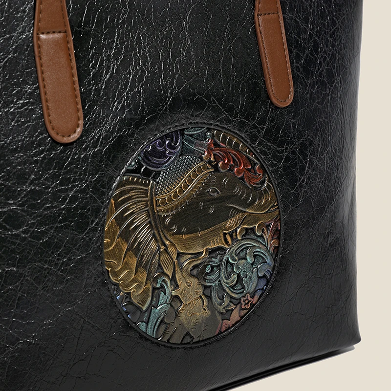 Vintage Distressed Luxe Tote: Embossed Handbag for Women with Large Capacity