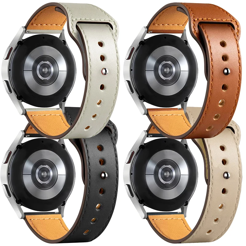 Magnetic Leather Strap with Metal Accents - Premium 22mm/20mm Bracelet Band