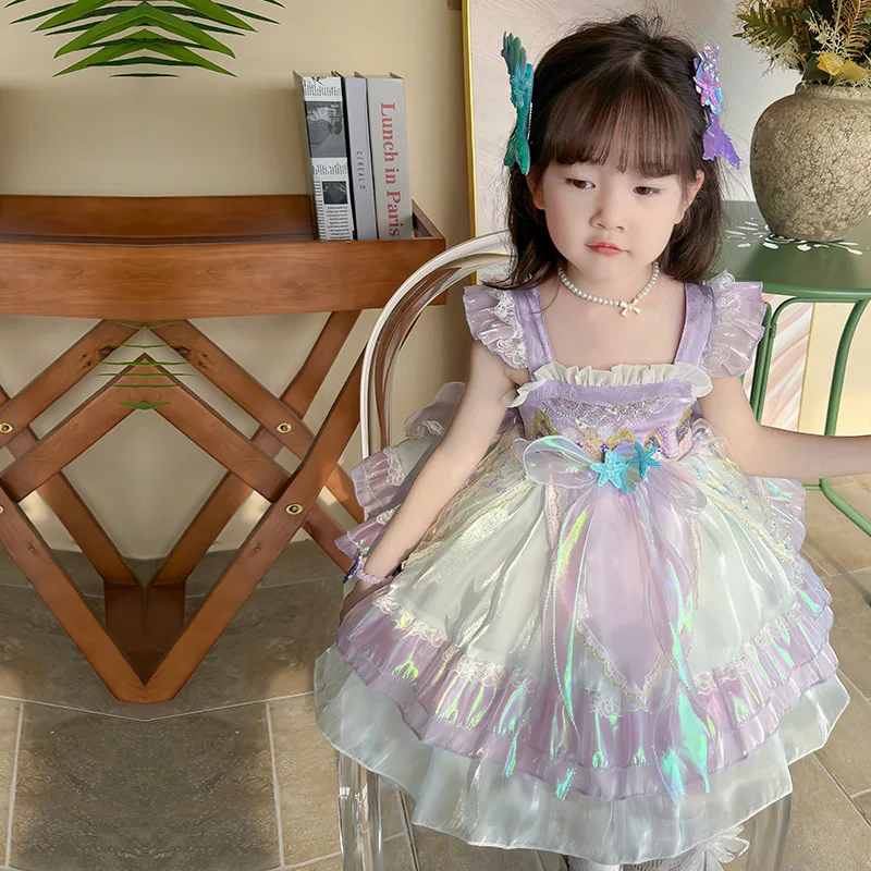Summer new fashion little girl mermaid Lolita Princess baby bow suspender dress