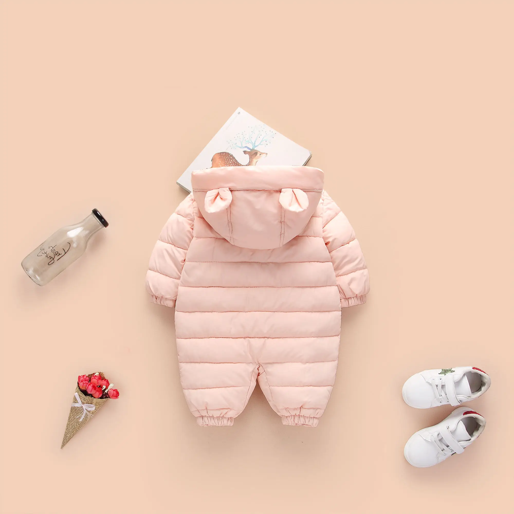 OLEKID Autumn Winter Baby Girls Romper Hooded Thick Cartoon Ear Cotton Baby Boys Snowsuit Newborn Jumpsuit Toddler Overalls