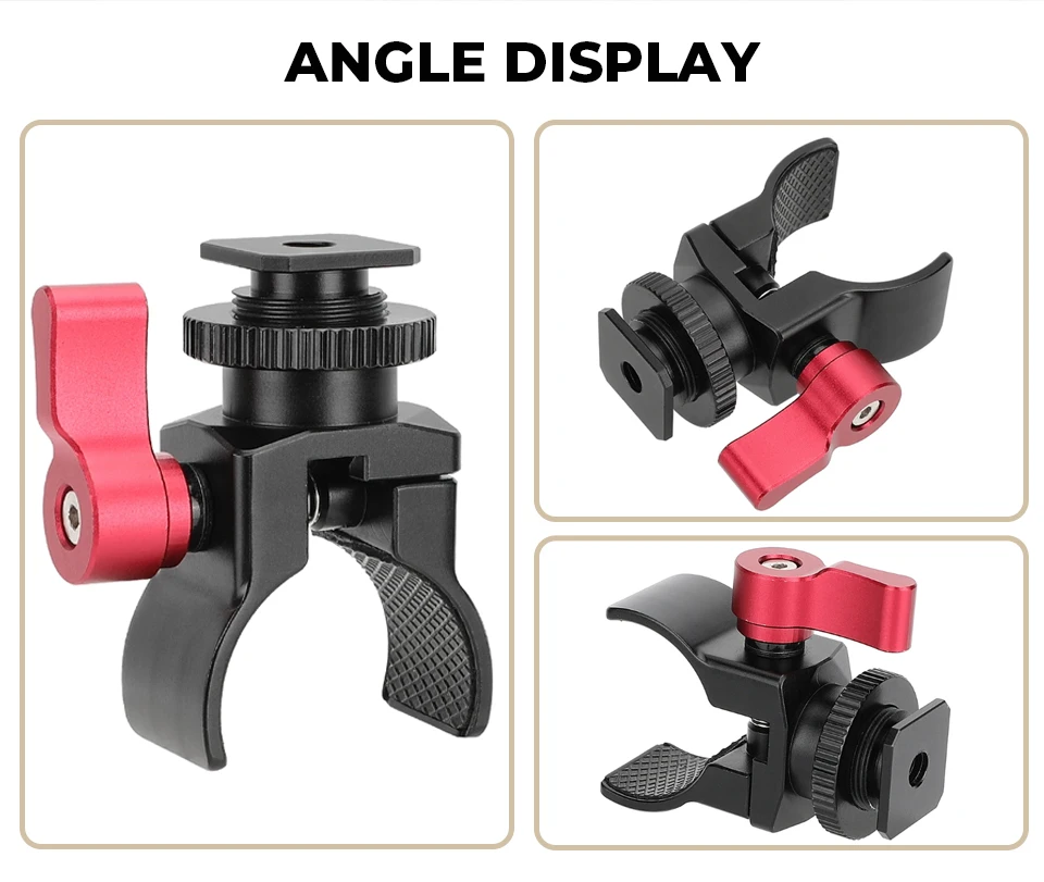Microphone Clip Crab Clamp with Cold Shoe Mount 1/4"-20 Thread Holes For DSLR Ca
