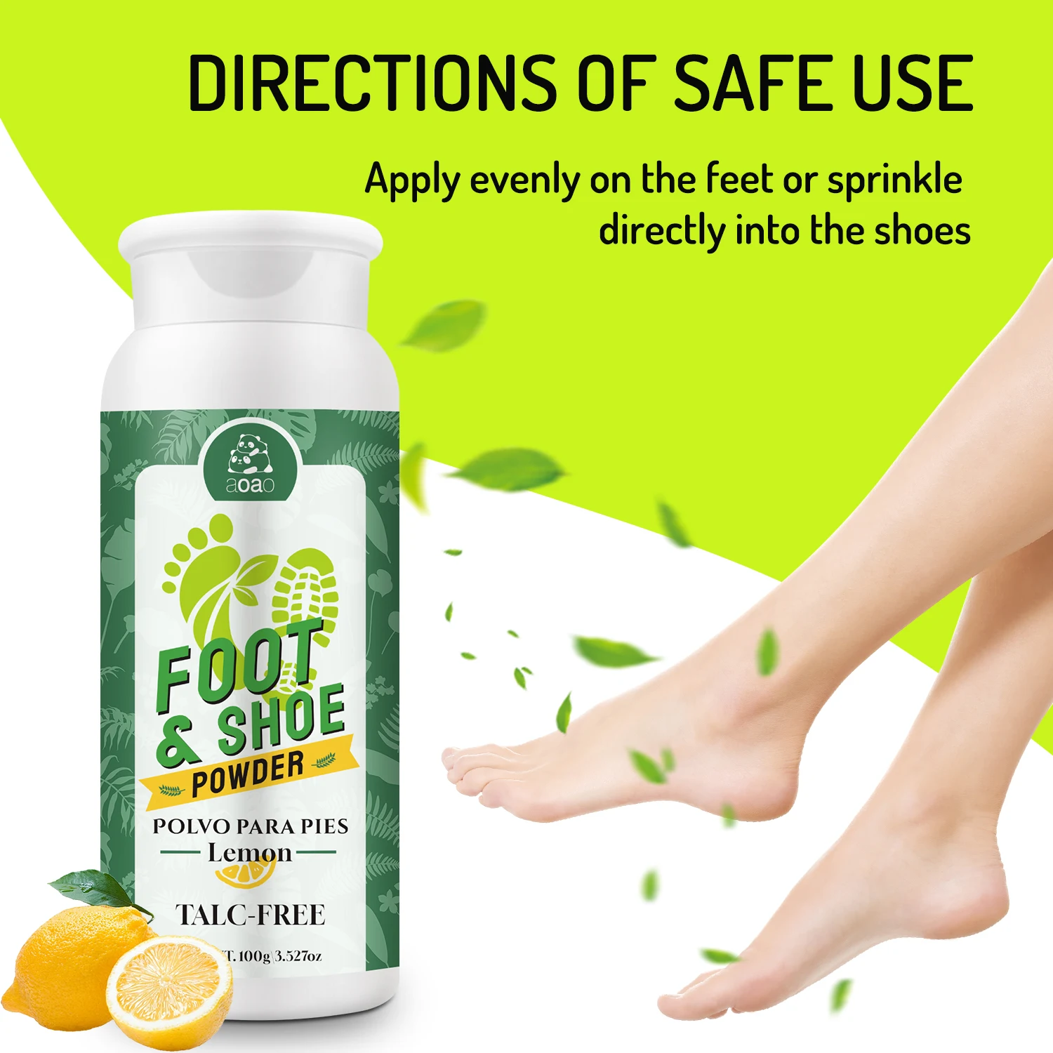 Foot Deodorizing Powder Contains Corn Starch, Silica, And Lemon for a Refreshing, Long-Lasting Fragrance; Shoe Deodorant Powder.