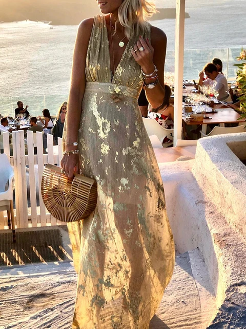 beach dresses women Berlook Linen Criss-Cross Back Maxi Dress line shape offer a comfortable Beach Wedding Attire for Men