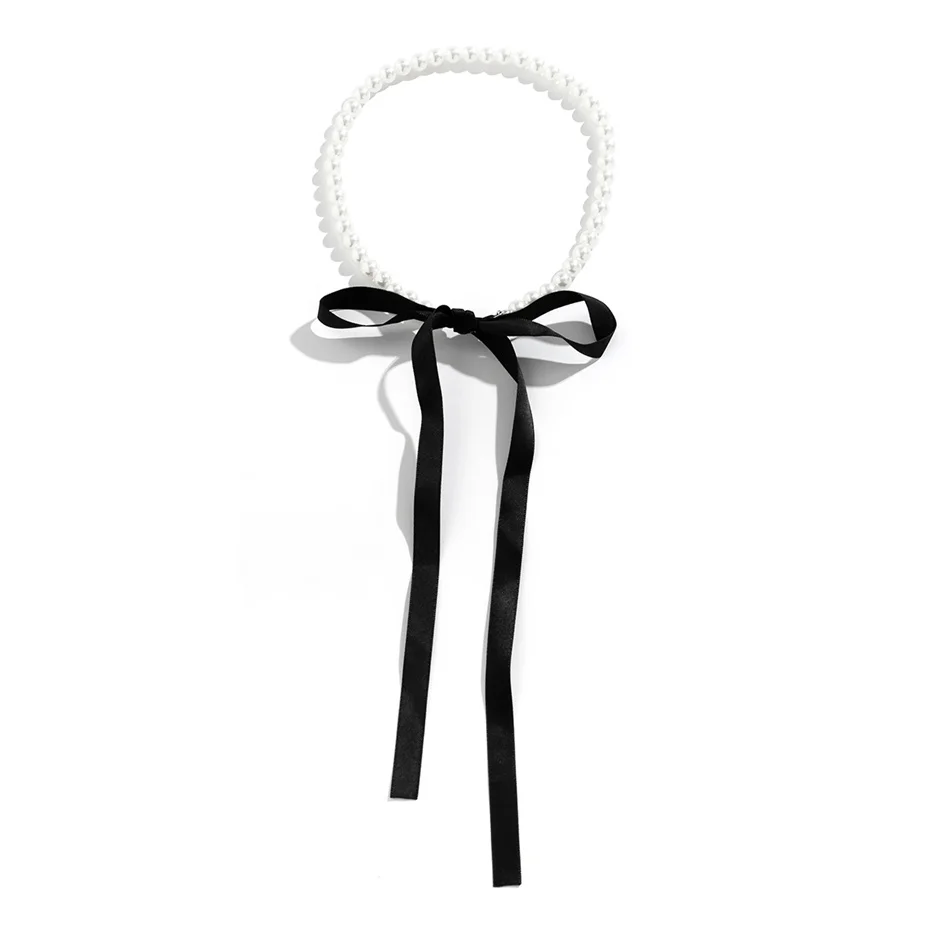 Ingemark elegante schwarze Samtband Bowknot Choker Halskette für Frauen wed Goth Imitation-Perle Schlüsselbein Kette y2k Accessoires – Detail 10